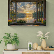 Window Sunset By The Lake